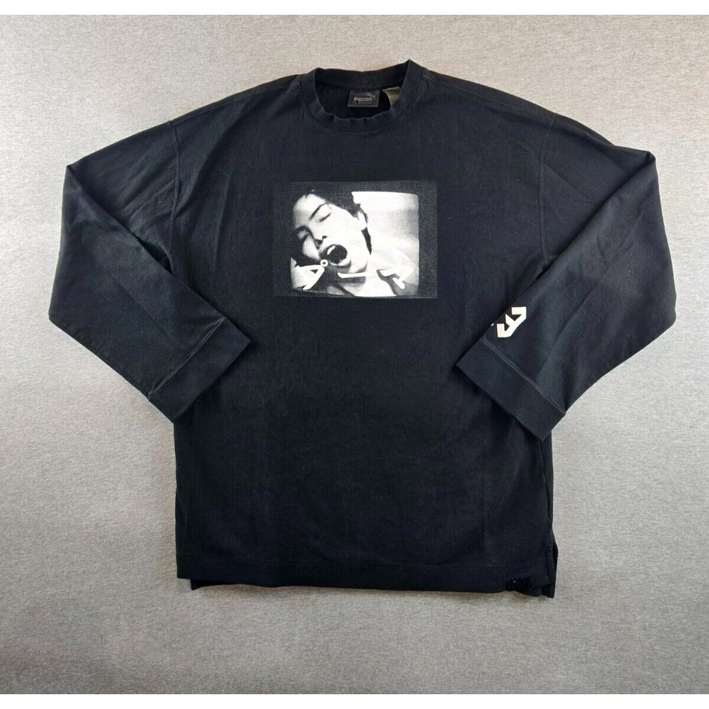 Rihanna x‎ Puma x Fenty Felt Feel Black Graphic Shirt Wide Cuff Size M Oversized